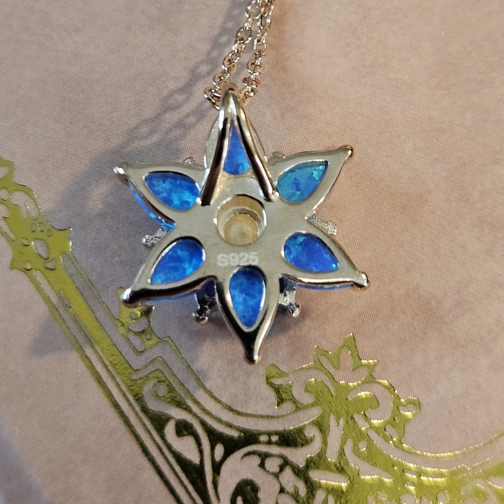 Sterling 925 Silver Lotus Necklace - Colorful Opal Inlaid, Exquisite - Picture 7 of 9